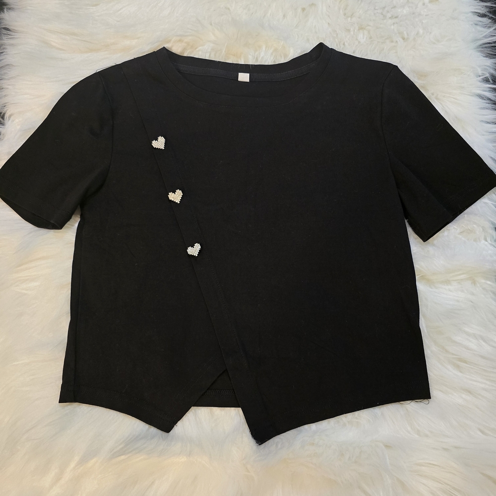 Black Heart-Embellished Women's Top Size L